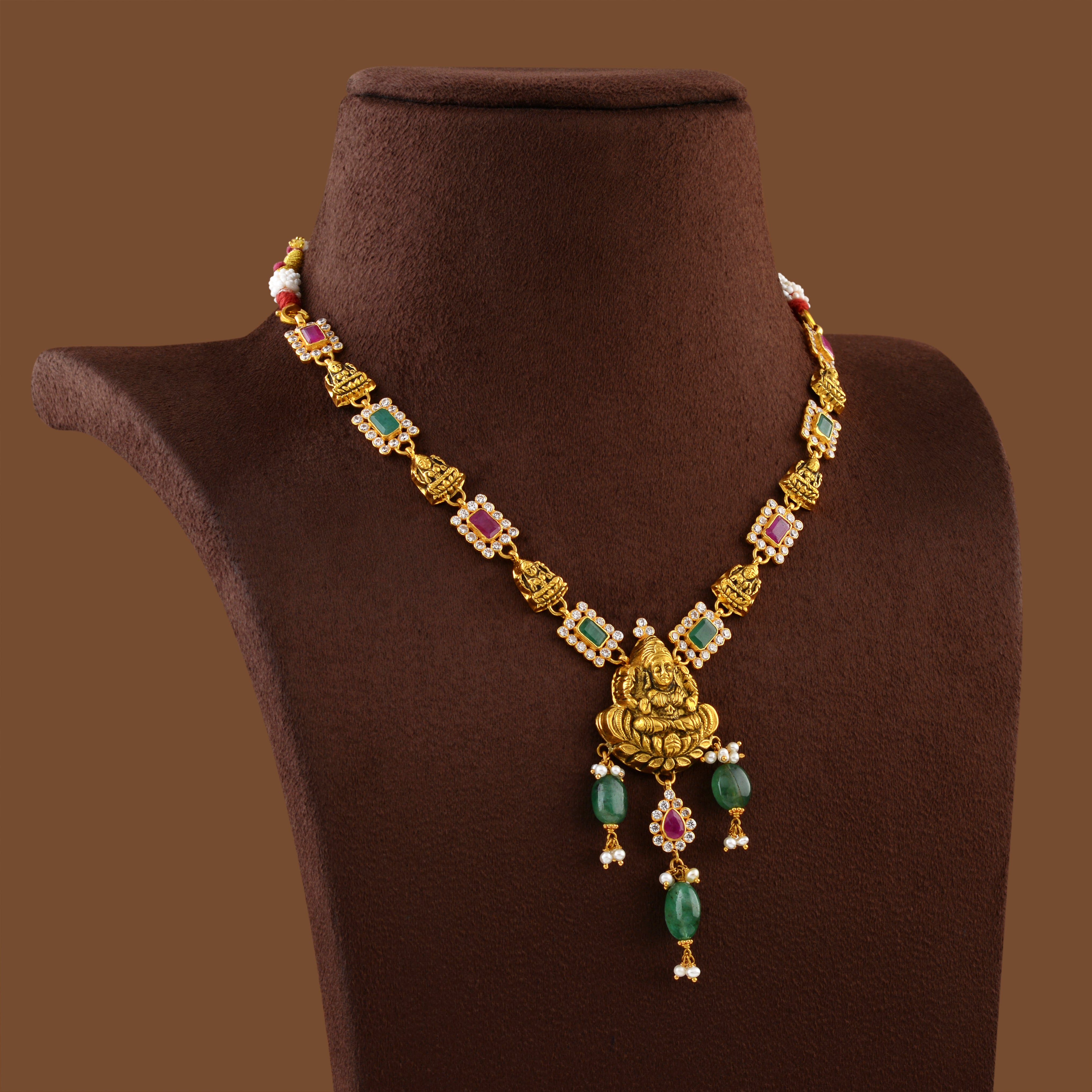 22K Gold Necklace With Laxmi Pendant - Krishna Jewellers Pearls and Gems